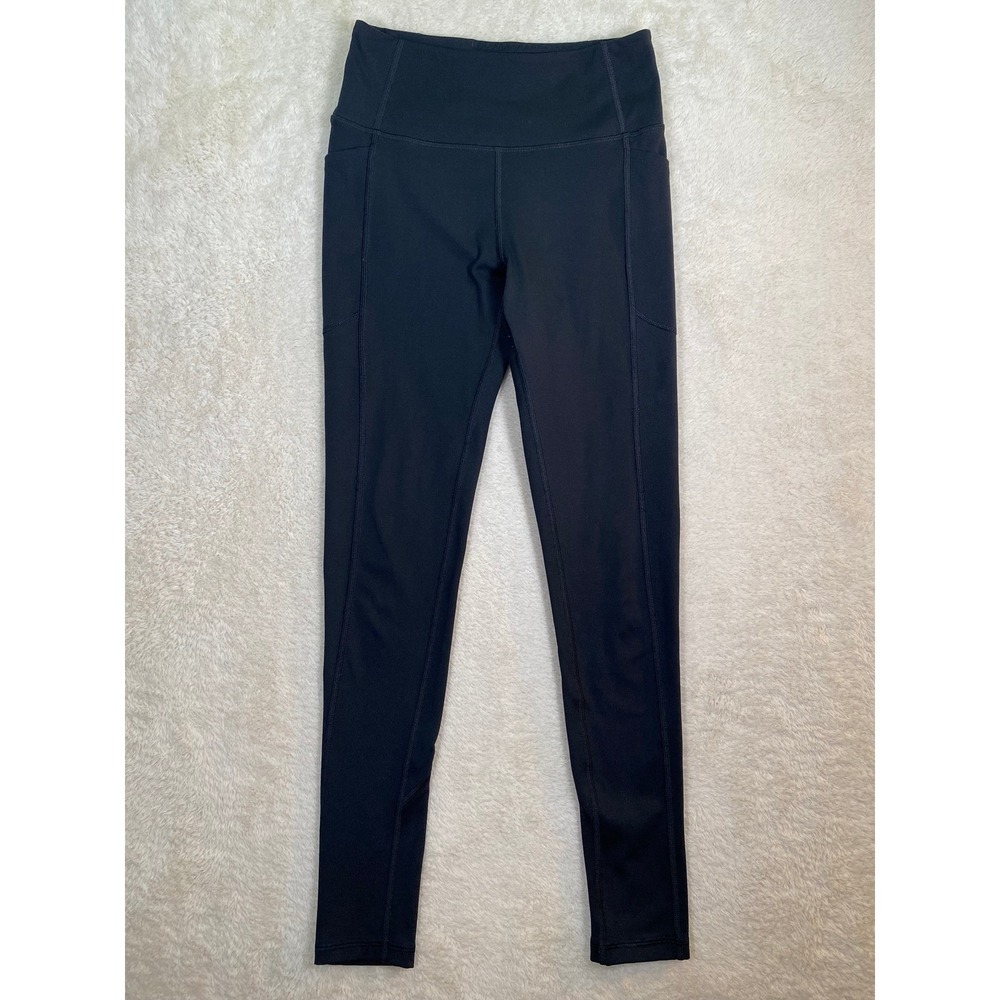Victoria's Secret Black Mid Waisted Pocket Leggings Gold Logo Size 4 Activewear